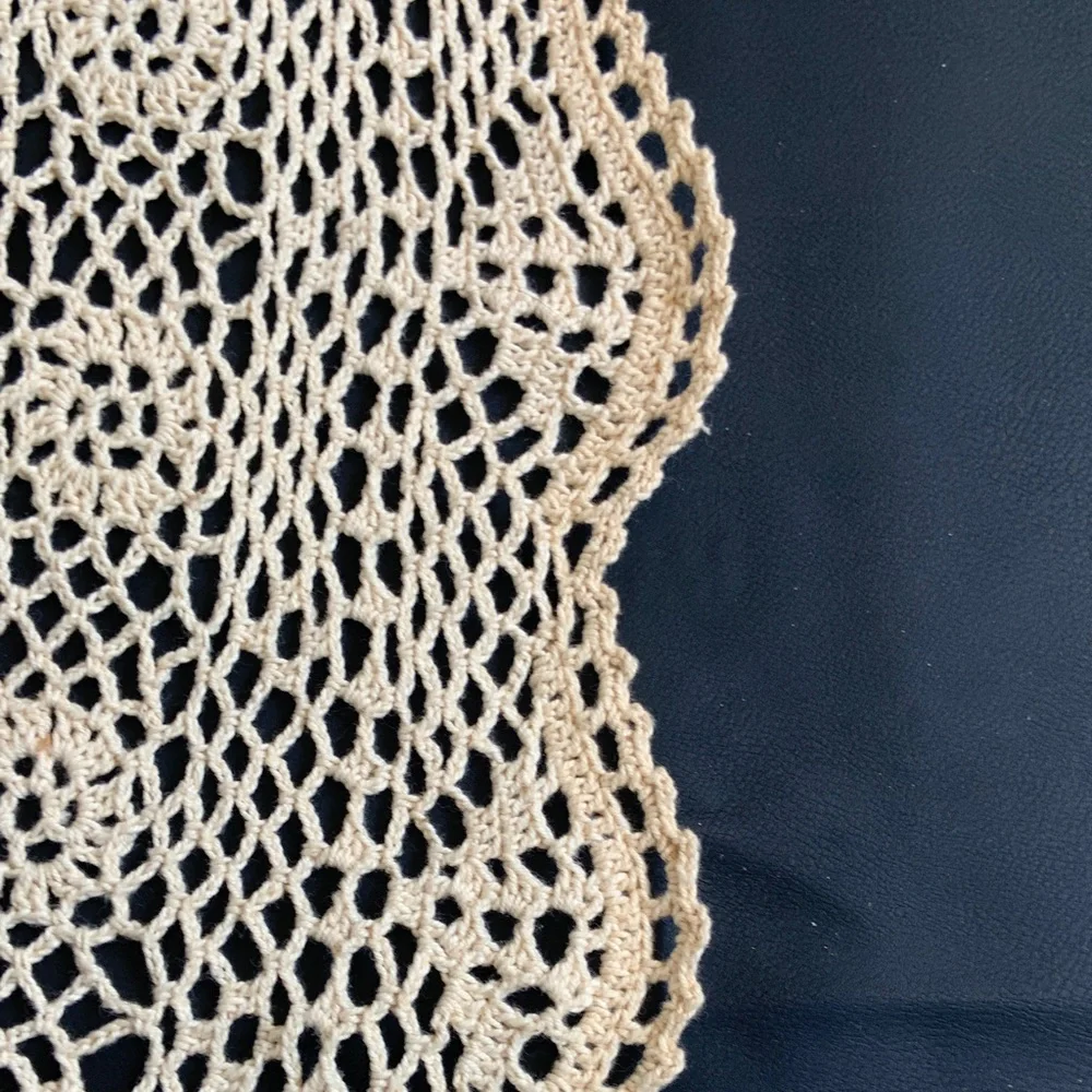 Cream Crochet Lace Table Topper 41.5” Square Cottagecore Farmhouse